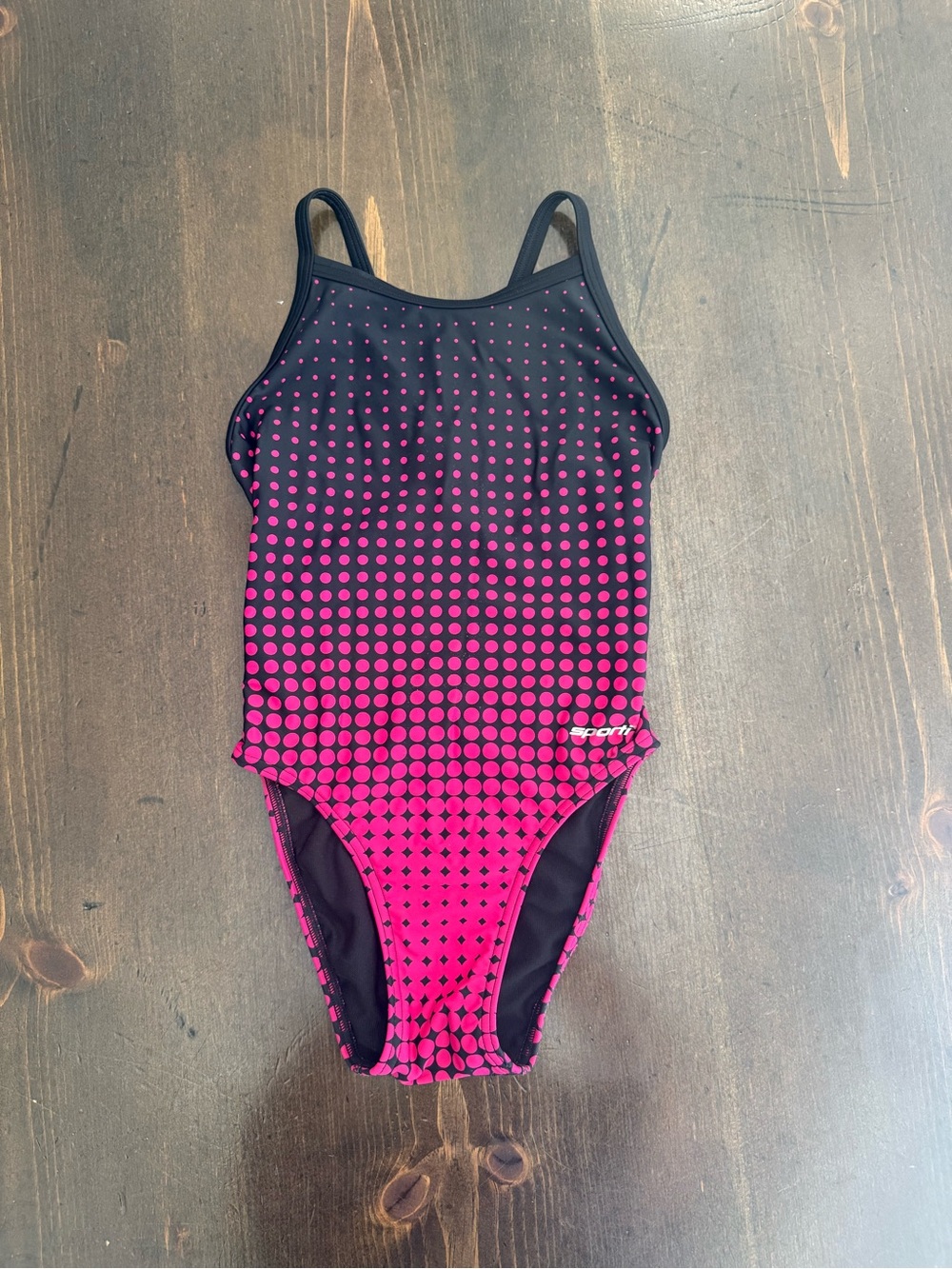 Sporti Swimsuit, Pink Black Poka Dot Print One-Piece Swimsuit, 26, girls 10-12